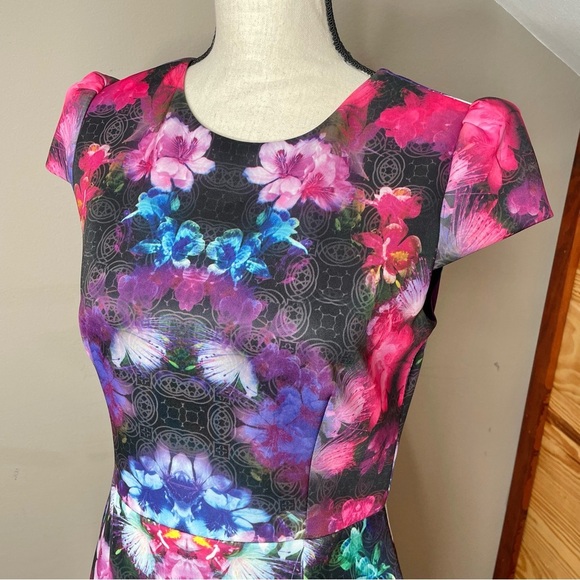 Betsey Johnson Floral Cap Sleeve Midi Pencil Dress Multicolor 6 Colorful Office - Picture 3 of 9